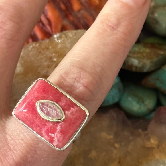 Rhodochrosite moonstone Sterling Silver adjustables ring - Picture 4 of 10